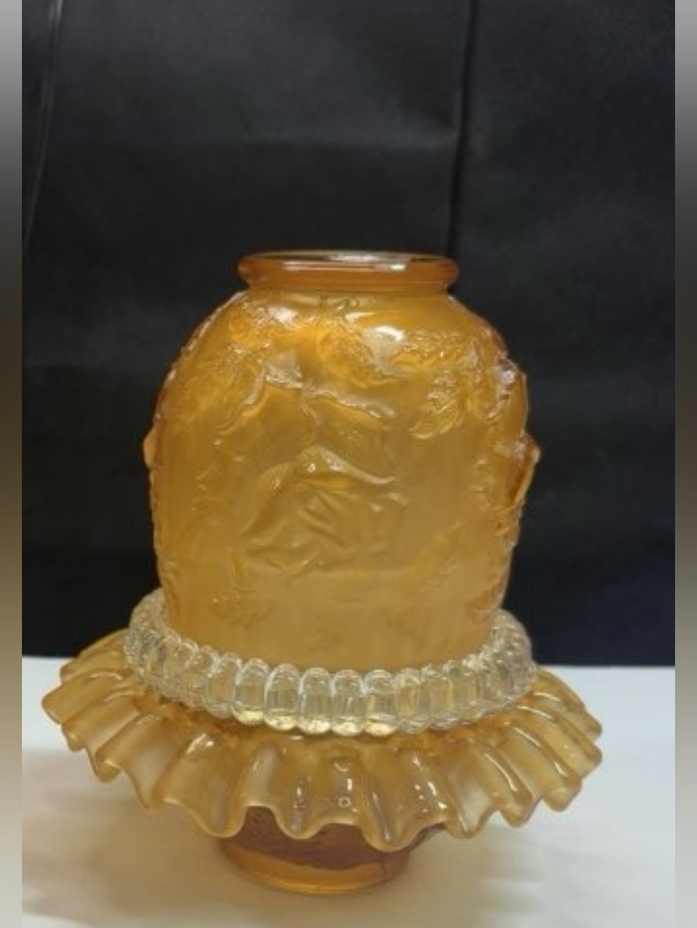 Fenton LG Wright Amber Satin  Embossed Rose Fairy Lamp 4 Piece Set